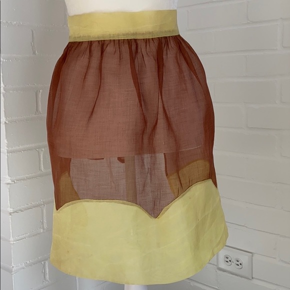 Womens Classic Old Style Vintage/Retro Yellow/Brown Sheer Apron - Picture 3 of 8